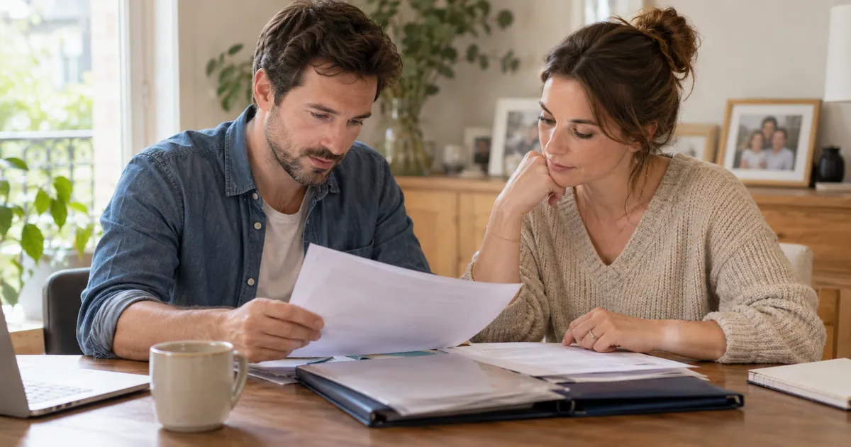 Two adults preparing a nationality application file together.