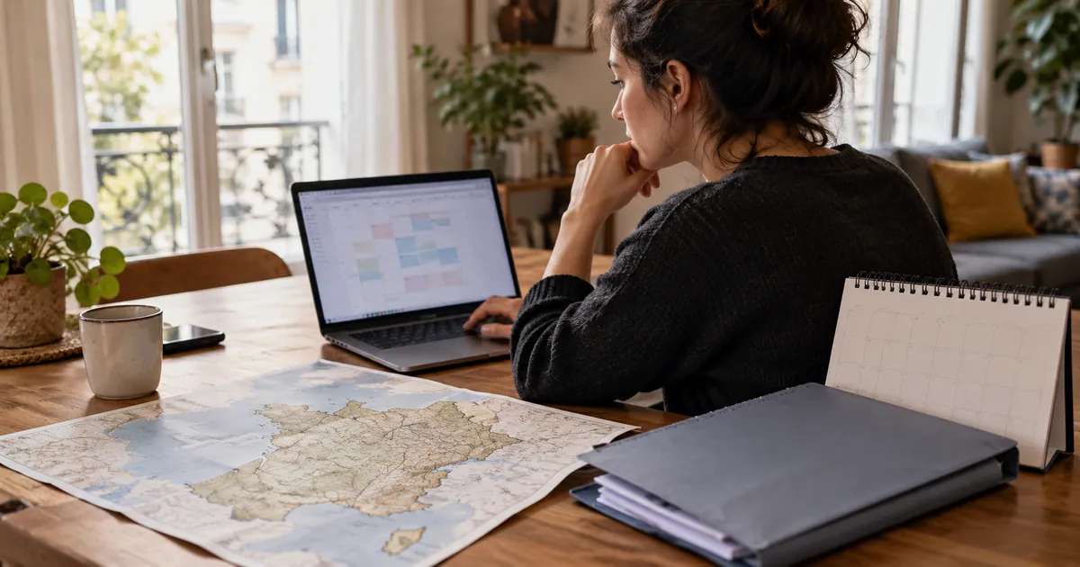 Map of France, calendar and appointment file.