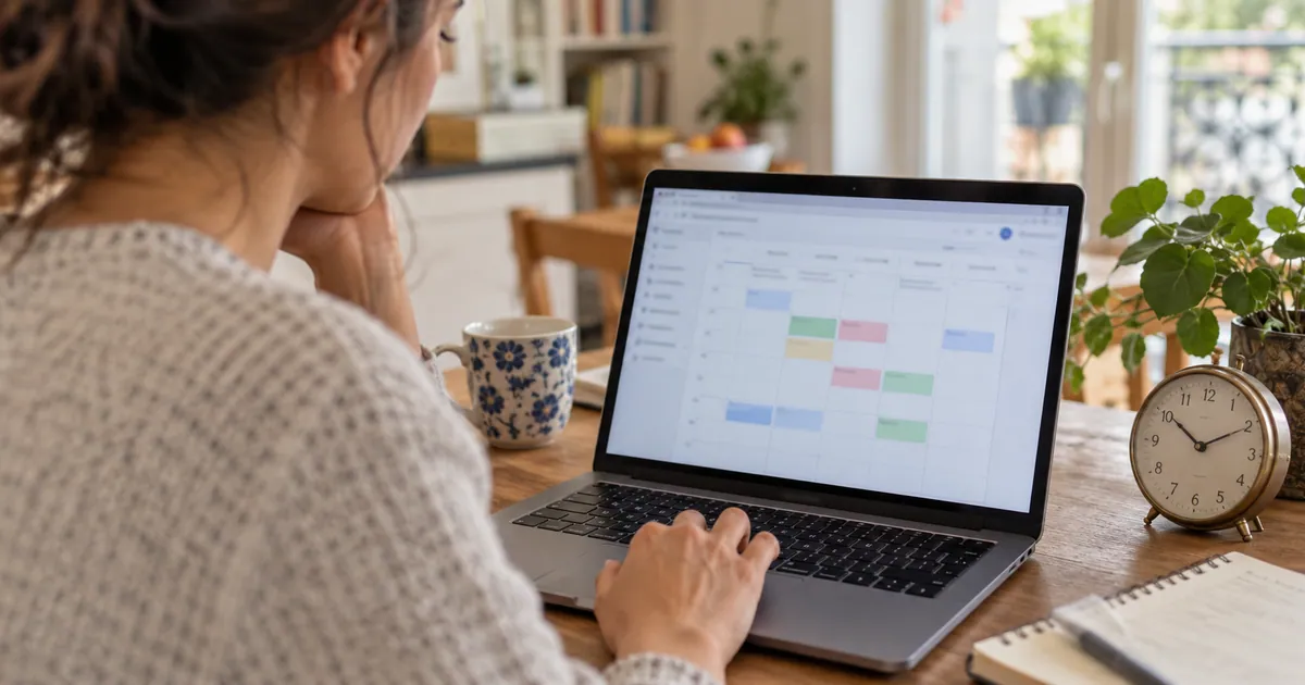 Checking an appointment calendar on a laptop.