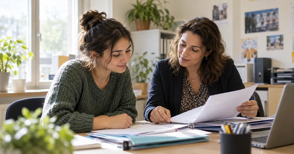 Jeune adulte accompagné pour préparer ses démarches administratives.